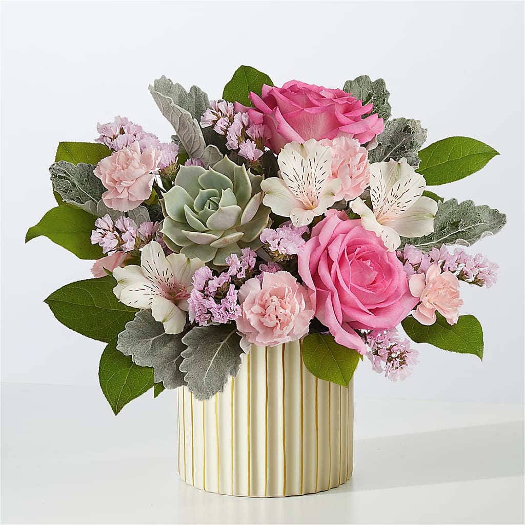 Dusty Rose Bouquet with Ivory Vase – Sammy Wammy Floral, Montgomery IL