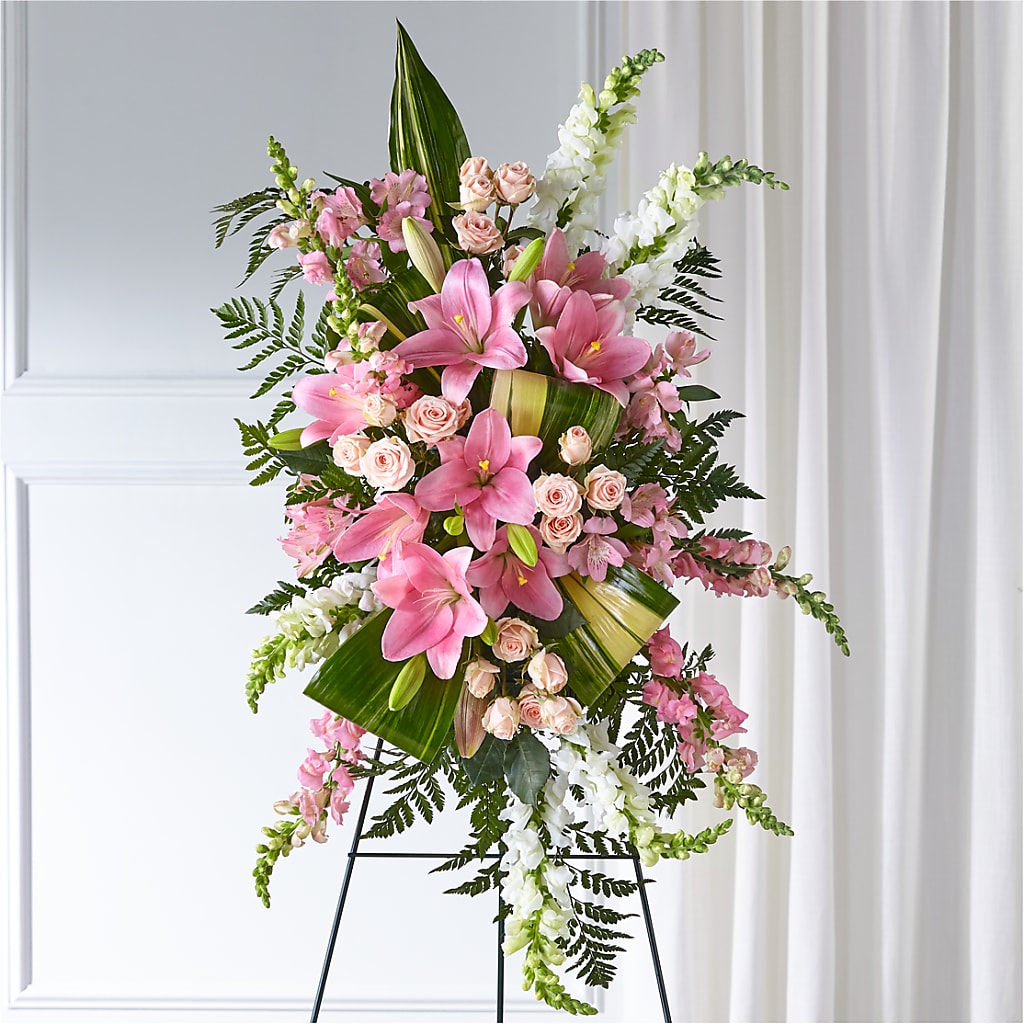Elegant Embrace Standing Spray – Sammy Wammy Floral, Montgomery IL
