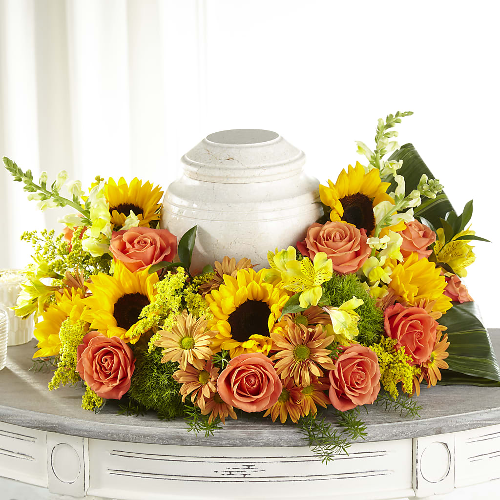 Faithful Sunflower Cremation Adornment – Sammy Wammy Floral, Montgomery IL
