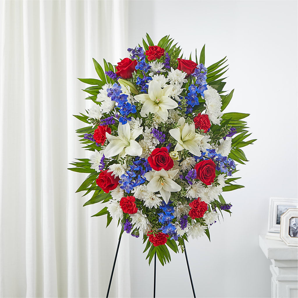 Cherished Service Standing Spray – Sammy Wammy Floral, Montgomery IL