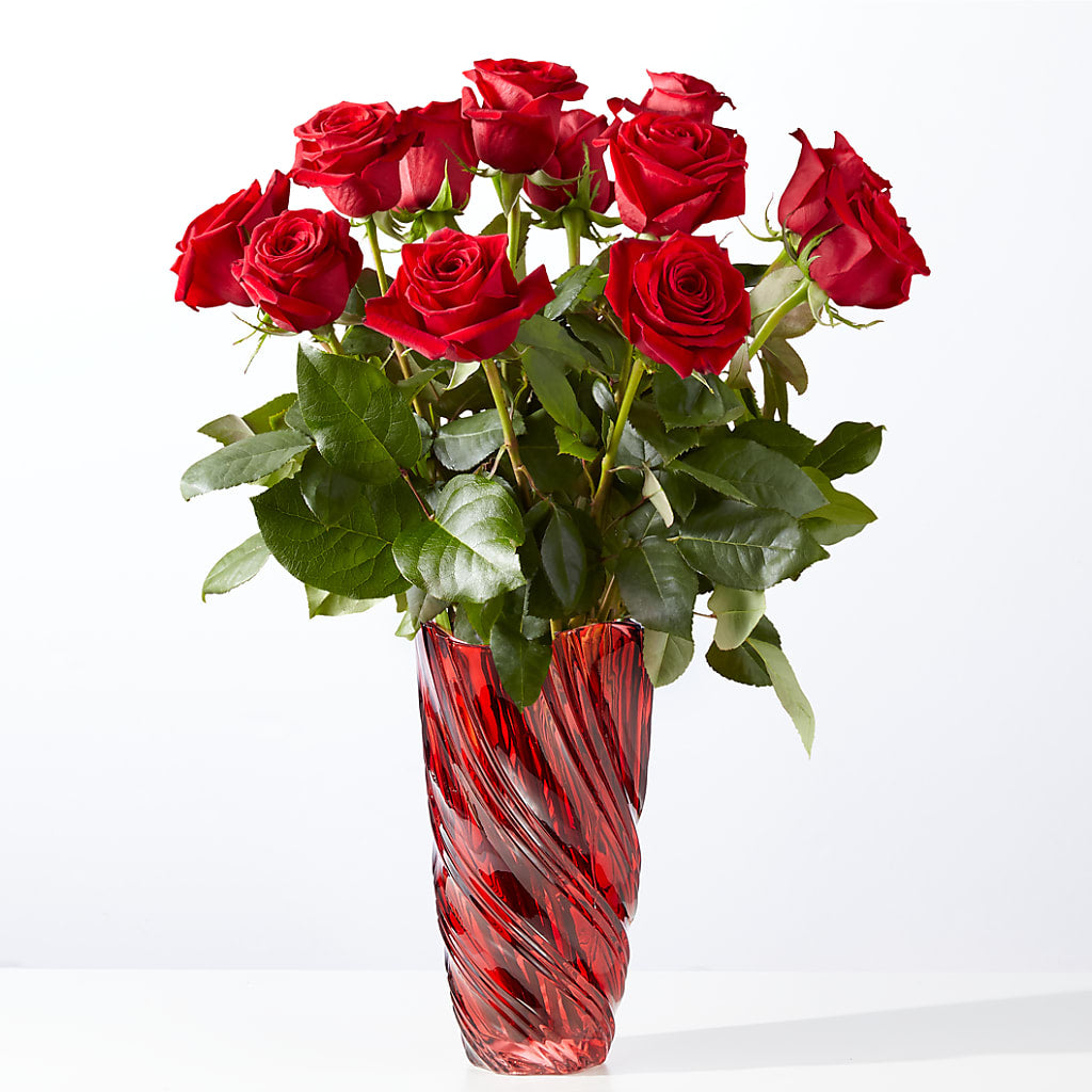 Classic Love Red Rose Bouquet with Luxe Swirl Vase – Sammy Wammy Floral, Montgomery IL