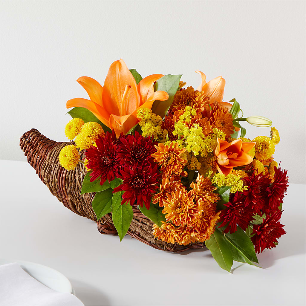 Bouquet of Blessings Cornucopia – Sammy Wammy Floral, Montgomery IL