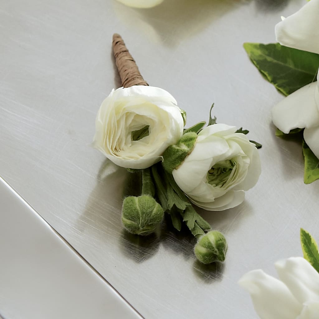 White Ranunculus Boutonniere – Sammy Wammy Floral, Montgomery IL