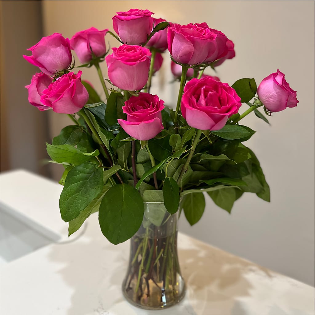 Long Stem Pink Rose Bouquet –  Sammy Wammy Floral, Montgomery IL