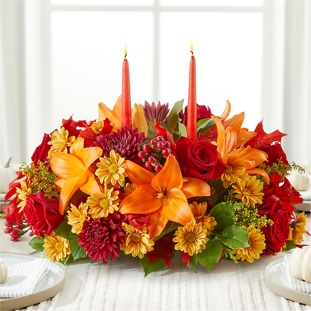 Autumn's Embrace Centerpiece –  Sammy Wammy Floral, Montgomery IL