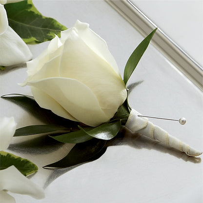 White Rose Boutonniere –  Sammy Wammy Floral, Montgomery IL